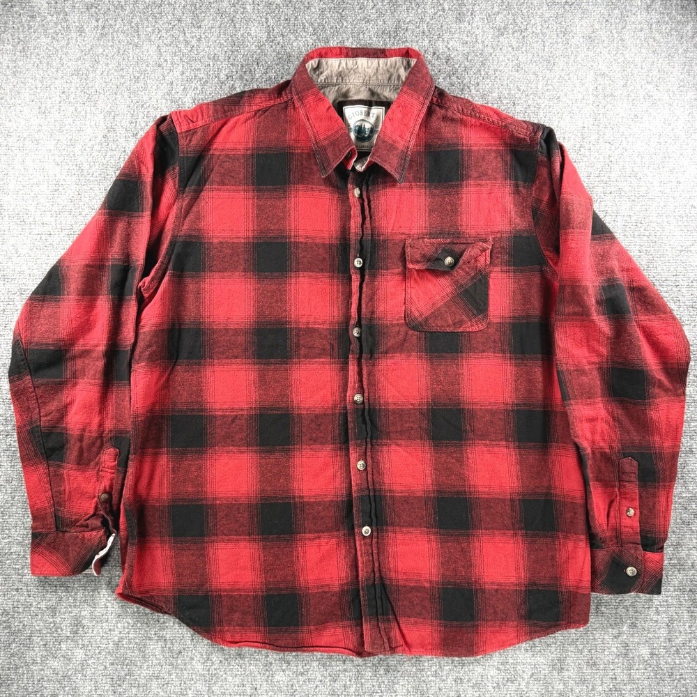 Gioberti Flannel Shirt Men's XXL Red Black Buffalo Plaid 100% Cotton Long Sleeve